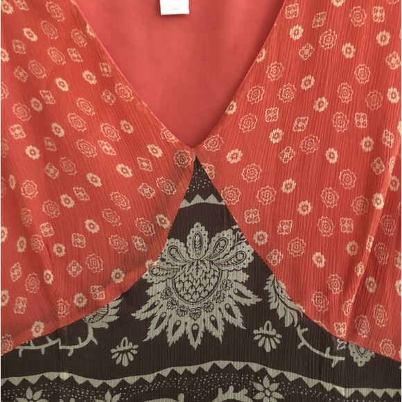Charter Club Silk Maxi Dress Womens Sz 10 Salmon Brown Boho Tiered V-neck Lined - Picture 5 of 16